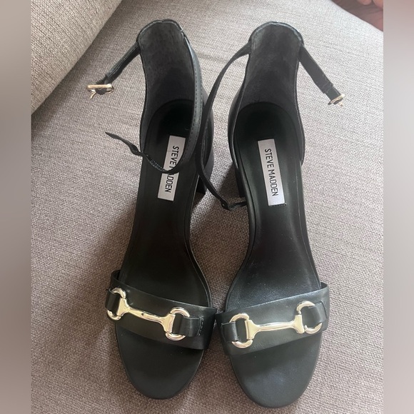 Steve Madden Shoes - Black Steve Madden Black Heel Sandals, Size 8, Gold Hardware